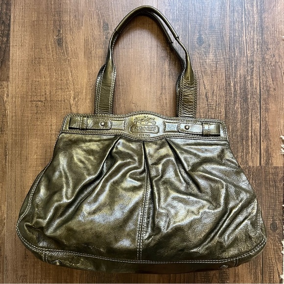 Coach Garnet Turnkey Gunmetal Patent Leather Large Purse Bag Handbag 13915 - Picture 1 of 9